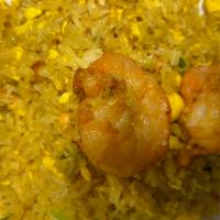 Curry Fried Rice · Curry flavored rice, pineapple, onions, egg, cashews. (GF)