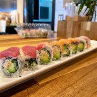 Rainbow Roll · Salmon, tuna, yellowtail and shrimp topped California roll.