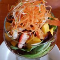 Mango Shrimp Salad · Grilled shrimp, mixed greens, mangos and thai traditional roasted pepper and herb dressing.