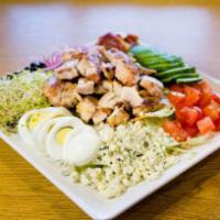  Cobb Harvest Salad · Choice of chicken or turkey, lettuce, tomato, red onion, avocado, bacon, egg, blue cheese, s...