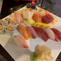 9. Sushi and Sashimi Regular Sushi Dinner · 6 piece sushi and 8 piece sashimi with choice of roll.