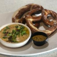 Pub Pretzels · Fresh baked salted pretzels, Karl Strauss red trolley ale beer cheese, sweet and spicy herb ...