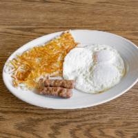 Dollis Special · Two Eggs, 2 Sausage links or 2 Bacon strips. 
Choice of hash brown or home fries and Toast.