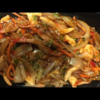 50. House Special Chow Mein · Not Noodles  (chicken, pork shrimp with onions Napa carrots  in brown sauce)