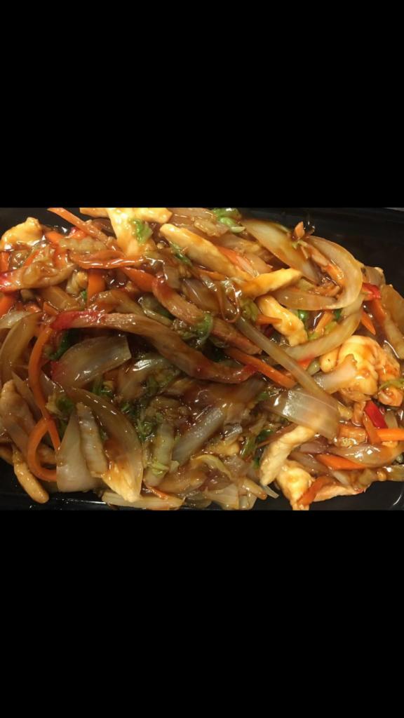 50. House Special Chow Mein · Not Noodles  (chicken, pork shrimp with onions Napa carrots  in brown sauce)