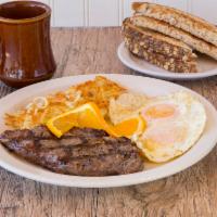 New York Steak and Eggs  · 2 eggs and 8 oz. New York strip. Served with toast and choice of side. 