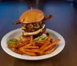 Giant Burger-Double Burger 1 LB · Double 100% Angus burger with cheese, mushrooms and bacon. Served with lettuce, tomato, pick...