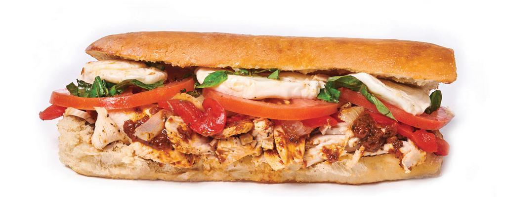 Chicken Florence Sandwicheez · Fresh mozzarella, tomatoes, roasted red pepper, grilled onion, basil, mayo and tomato spread.