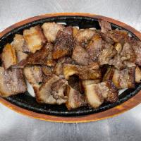 Wine Pork Belly · Grilled pork belly marinated in red wine.