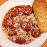 Spaghetti & Meatballs · Seasoned meatballs made with sausage and beef, topped with melted Mozzarella cheese and Parm...