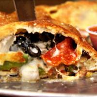 Italy Supreme Calzone · Mozzarella cheese, Ricotta, pepperoni, sausage, ground beef, onion, green peppers, mushrooms...