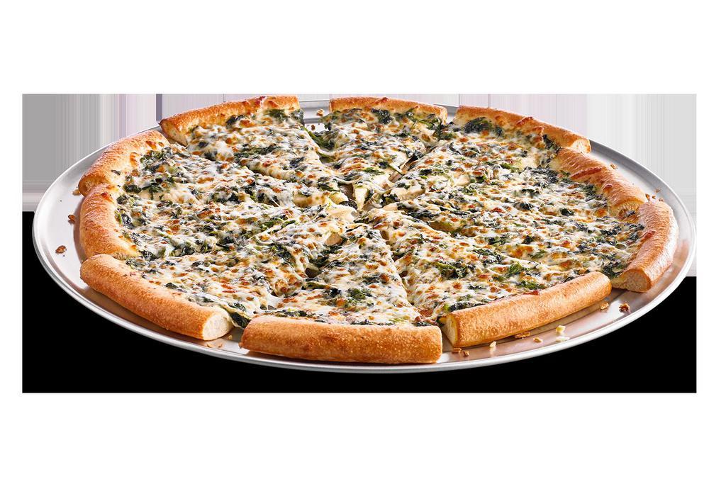 Giant Spinach Alfredo Pizza · Creamy Alfredo sauce, 100% real cheese and spinach.