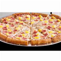 Giant Hawaiian Pizza · Traditional garlic butter crust topped with tomato sauce, 100% real cheese, sliced ham and p...