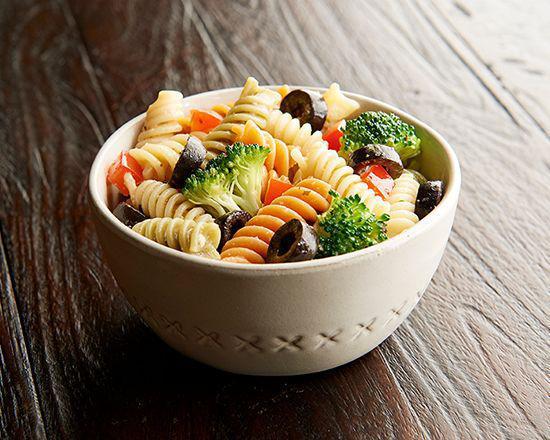 Italian Pasta Salad · Tri-color pasta with fresh cut broccoli, bell peppers & black olives featuring Italian dressing.