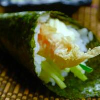 Shrimp Tempura Hand Roll · Lettuce, Cucumber, Avocado, Yamagobo and Shrimp Tempura