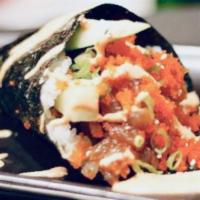 Spicy Tuna Hand Roll · Lettuce, Cucumber, Avocado, Yamagobo  and Spicy Tuna