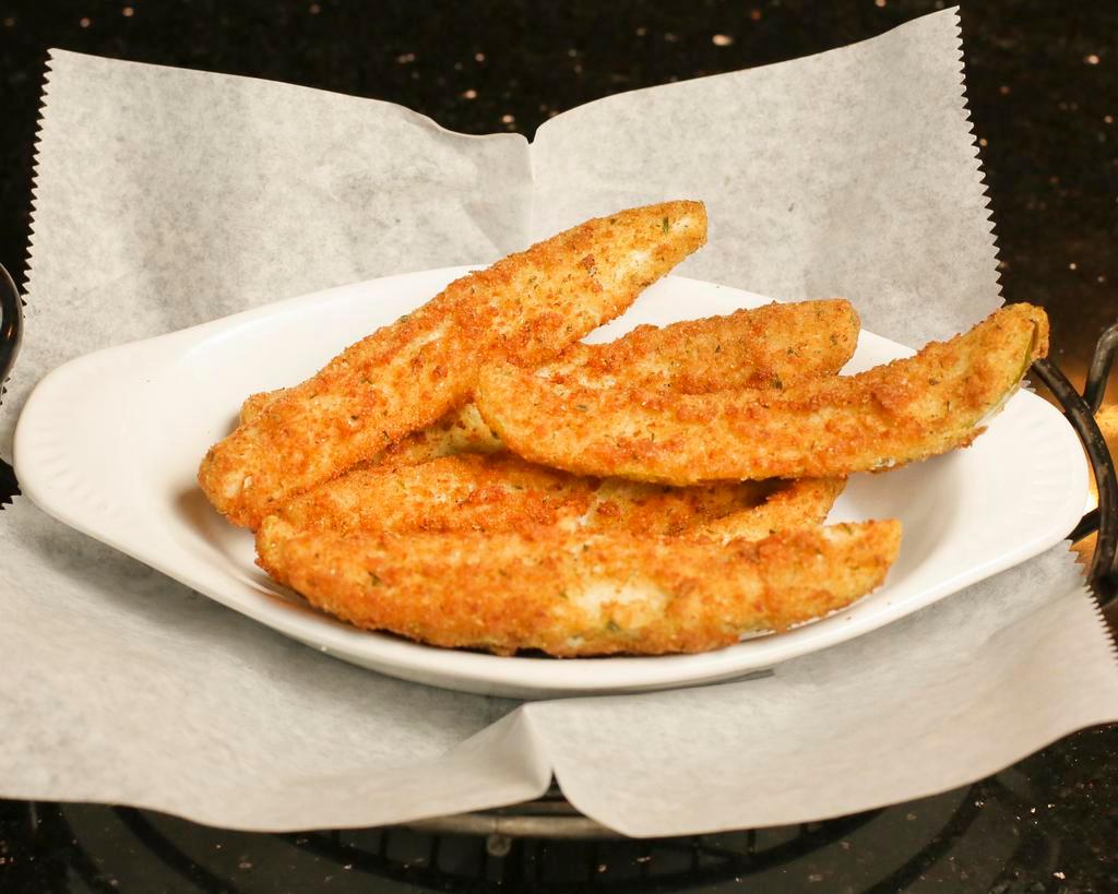 Fried Pickles · 6 battered and fried kosher pickle spears served with ranch.