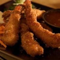 5 Pieces Fried Shrimp Ebi Furai · Five jumbo shrimp breaded and fried golden brown. Served with Thai chili sauce.