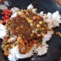 Japanese Curry with Mixed Veggies · Our authentic Japanese curry with corn, diced potatoes and diced carrots. Vegetarian.