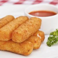 Mozzarella Sticks · Crispy outside and hot and cheesy inside. Served with a side of warm dolce sauce. 