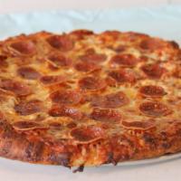 1 Topping Pizza · Made with our family dough and hearty marinara sauce. Topped with  blend of real mozzarella ...
