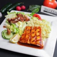 Atlantic Salmon · Atlantic salon fillet grilled and topped with house orange glaze. Served w two sides.