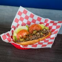 Philly Cheesesteak Sandwich · 1/4 lb. pure beef steak chopped with grilled onion and topped with melted white American che...