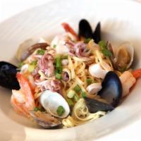 Frutti di Mare · Broiled lobster tail, Shrimp, littleneck clams, Prince Edward Island mussels and calamari, s...