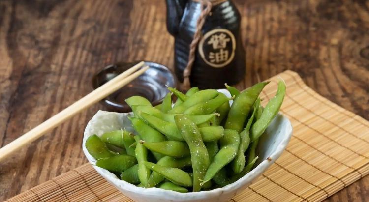 10. Edamame · Lightly salted boiled soybean pods.