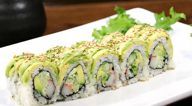 R60. Caterpillar Roll · Avocado, cucumber, crab meat with avocado on top.