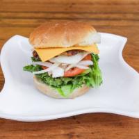 Veggie Burger · Veggie Patty, House Sauce, Lettuce, Tomato and American Cheese