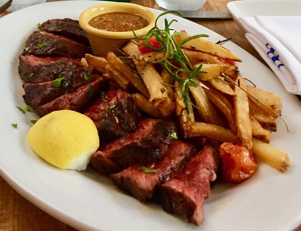 Bistecca e Fritte · Argentina. Grilled hanger steak and herbed country fries served with chimichurri sauce.
