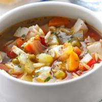 Chicken Vegetable Soup · Delicious chicken cuts with fresh vegetables and Turkish spices. Served with pita bread.