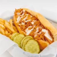 Buffalo Chicken Combo Sandwich · Chopped chicken, buffalo sauce, bleu cheese or ranch. Served with fries and drink.
