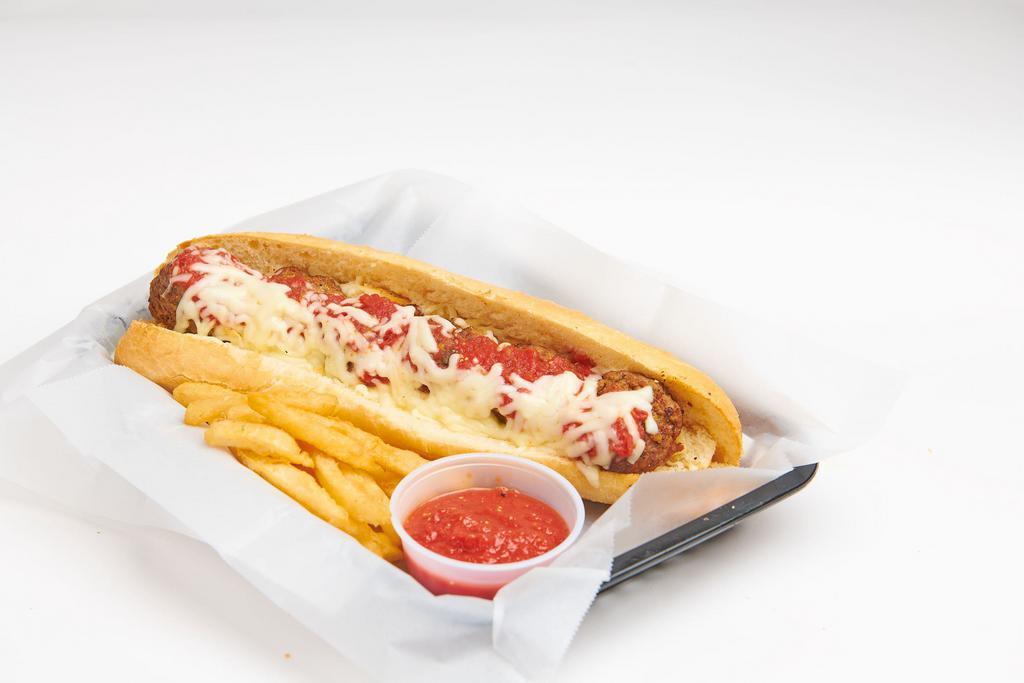 Meatball Parmesan Combo Sandwich  · Mama cs homemade meatballs on our Italian roll. Smothered in red sauce and cheese, then grilled to perfection and topped with a shake of parmesan cheese. Served with fries and drink.
