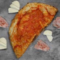 Ham and Ricotta Calzone · Ham, ricotta cheese, mozzarella cheese, and tomato sauce.