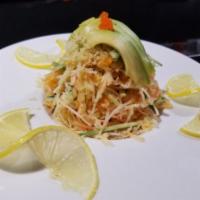 Kani Salad · Crabmeat, cucumber, flying fish roe, and crunchy mixed with Japanese mayo.