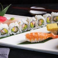 Sushi Combo · 1 California roll, 5pcs Sushi (1p Tuna,1p Salmon, 1p Hamachi, 1p Shrimp, 1p Tamago)
