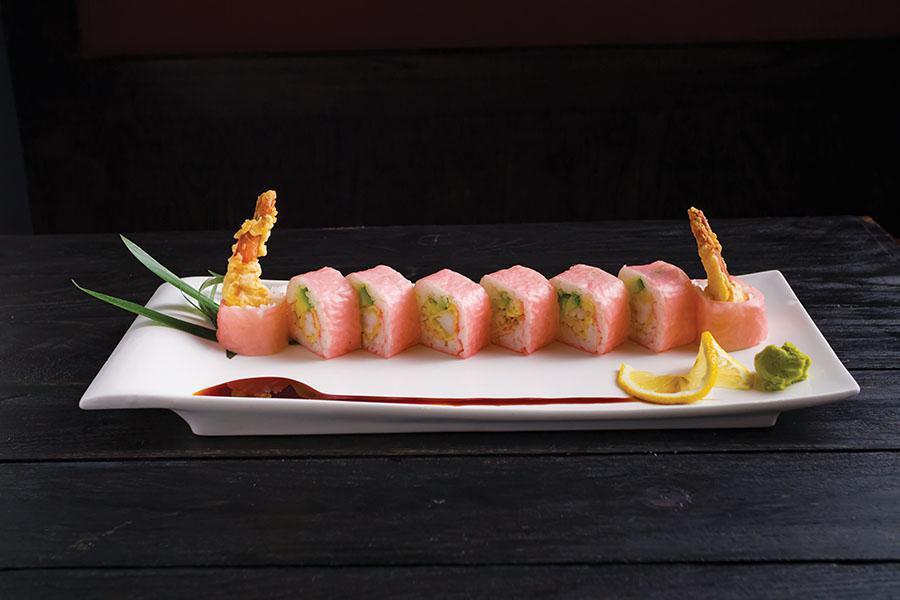 Lobster Roll · Shrimp tempura, with lobster meat and avocado wrapped in soy paper.