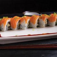 Special Philadelphia  Roll · Grilled salmon skin, cucumber, cream cheese, scallion roll with fresh salmon on the top.