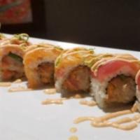 Special Spicy Tuna Roll 1 · Spicy tuna, jalapeno roll with tuna, salmon, and spicy mayo on top.