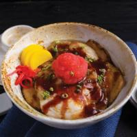 Chashu Mentaiko Don · Braised pork belly and spicy cod fish roe over rice.