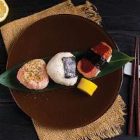 Onigiri Combo · Salmon-Mayo riceball, Mentaiko-Mayo riceball and Hawaiian style riceball.