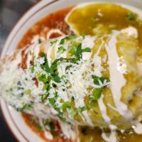 Jose's Mariachi Burrito · Steak, chicken, shrimp, rice, charro beans, cabbage, avocado, cheese, and pico de gallo. ROl...