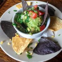 Fresh Homemade Guacamole and Chips · Vine ripe avocados and tomatoes, diced onion, jalapeno, cilantro, salt, pepper and fresh lim...