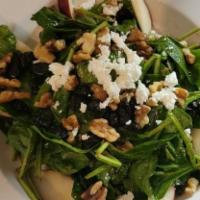 Apple Walnut Salad · Baby Spinach, Walnut, Craisins, Goat Cheese, Apple
