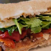 The Gooch Sandwich  · Chicken cutlet, roasted red peppers, arugula, extra virgin olive oil, roasted garlic aioli, ...