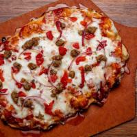 DIAVOLO* · San Marzano tomato sauce, mozzarella cheese, Scimeca's Italian sausage, roasted red peppers,...