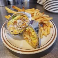Ranch Wrap · Chicken strips, lettuce, cheddar cheese and ranch dressing. Served with french fries.