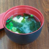 Miso Soup · Miso soup with tofu, seaweeds and green onion.